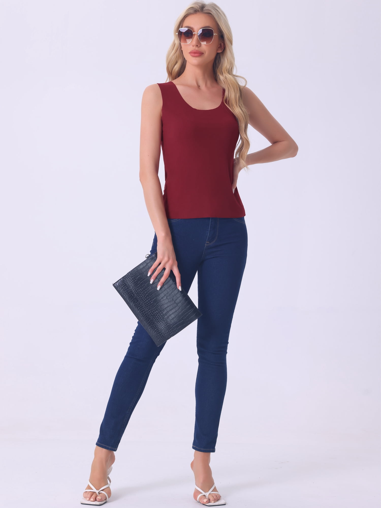 DARING DIVA Women's Tank Top Plush Sleeveless Warm Thick Layer Camisole M Wine Red