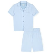 Sleep On It Boys 2-Piece Milky Jersey Short-Sleeve Button Down Collared Coat Pajama Set - Stripe , 6-7