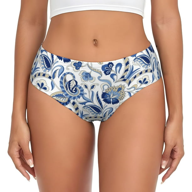 Balery Blue Paisley Ropa Interior de Algodón para Mujer con Dibujo – Braguitas Cómodas y Elásticas, Estilo Clásico-X-Large