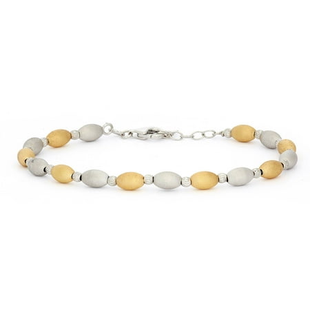 Giuliano Mameli Sterling Silver 14kt Yellow Gold- and Rhodium-Plated Bracelet with Rhodium-Plated DC Beads