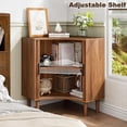thumbnail image 3 of Modern Fluted Corner Cabinet with Sliding Doors, Small Wood Corner Storage for Small Space, Walnut, 3 of 8