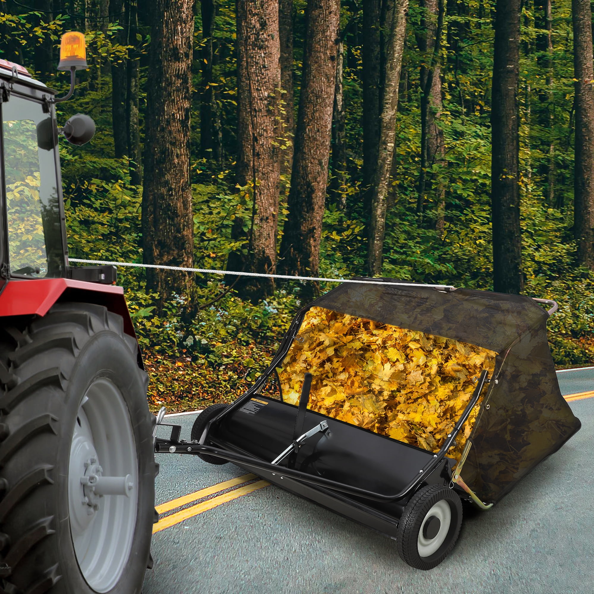Tow-Behind Lawn Sweeper, 48" Pull-Behind Leaf & Grass Collector, Large-Capacity Debris Sweeper with Adjustable Brush Height and Easy Dump Rope for Lawn Clippings