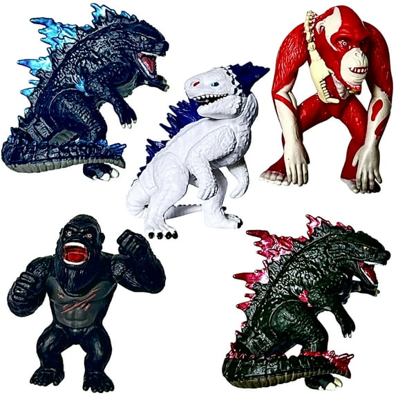 TwCare Set of 5 Chibi Godzilla x Kong: The New Empire Toys, Birthday Kids Action Figures Evolved Basic Exquisite Battle Roar B.E.A.S.T. Glove Shimo Frost Bite Mini Dinosaur Dragon Cake Toppers Pack