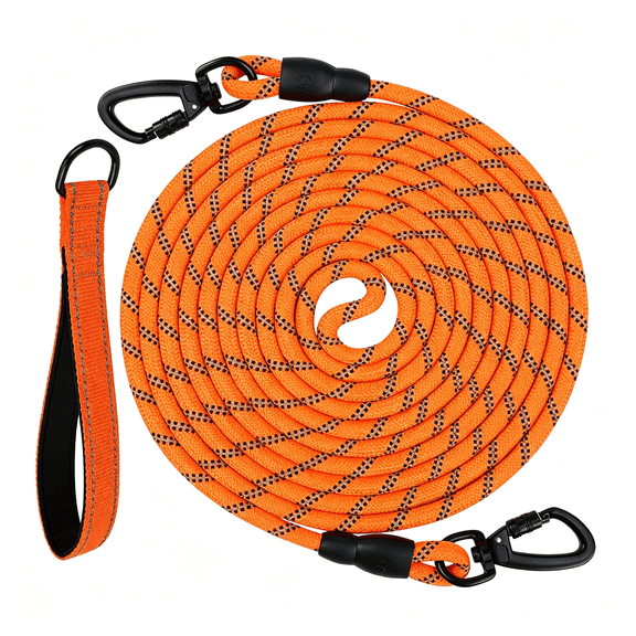 GASTROPOD Long Leash for Dog with Removable Padded Handle, Heavy Duty Lead for Large Medium Dogs,15Ft/30Ft/50Ft/65Ft Reflective Training Leash for Play, Camping, Backyard Tie Out, Orange, 50Ft