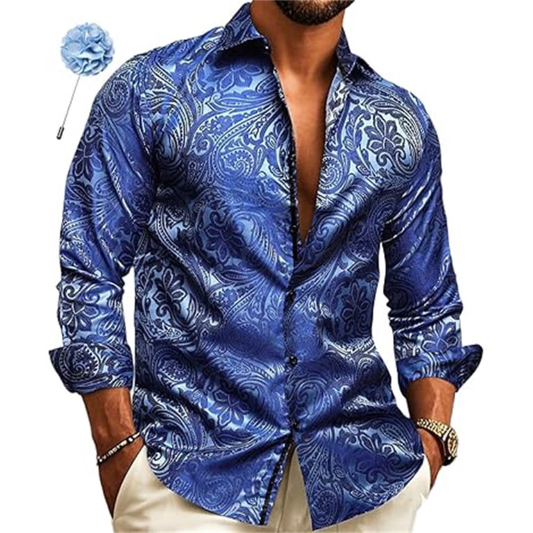 Mens Shirt Vintage Floral Printed Slim Fit Long Sleeve Button Down Textured Tops Comfy Collared Stretchy Solid Color Trendy Men Dress Shirt Mens Shirt Vintage Floral Printed Slim Fit Long Sleeve Button Down Textured Tops Comfy Collared Stretchy Solid Color Trendy Men Dress Shirt