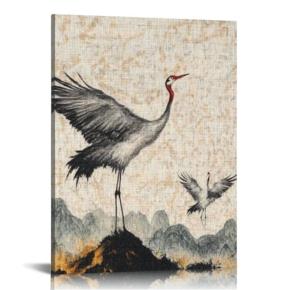 Patifu Crane Hill Birds Canvas Art Print for Living Room Bedroom Office Wall Decor, Ready to Hang, High Resolution Image, Handmade, Various Sizes Available 12x16 in