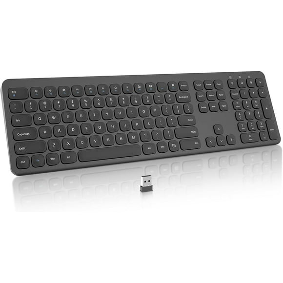 shiyou-2.4G Wireless Keyboard, Ultra-Slim Silent Full-Size Computer Keyboard with 12 Multimedia Hotkeys and Separate Numeric Keypad, Keyboard for Laptop, Mac, PC Desktop -Grey