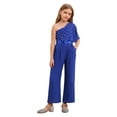 thumbnail image 3 of LiiYii Girl's Jumpsuit One Shoulder Playsuit Bodysuit for Kids One Piece Outfit Rompers Royal Blue 14, 3 of 7