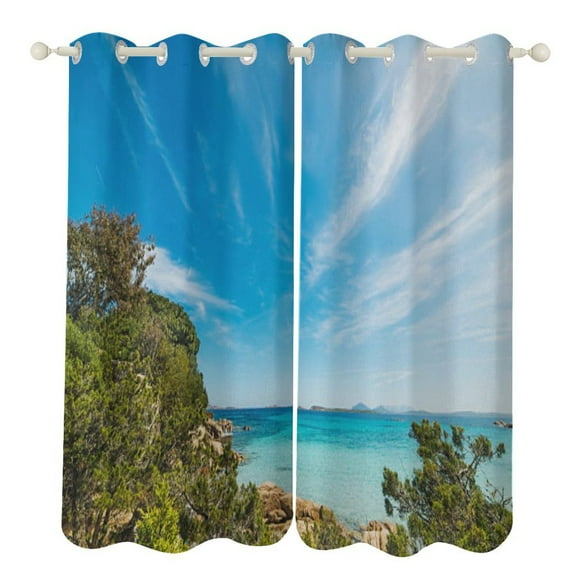 Ocean Waves Beach Blue Sea Blackout Window Curtains for Bedroom Living Room Kicthen High Shading 2 Panels