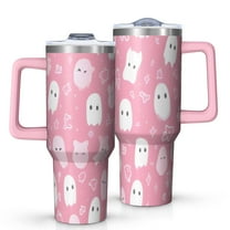 Pastel Halloween Ghost Pattern Tumbler with Handle and Lid,40oz Double Wall Vacuum Insulated Tumbler,Cups Gift for Women and Men