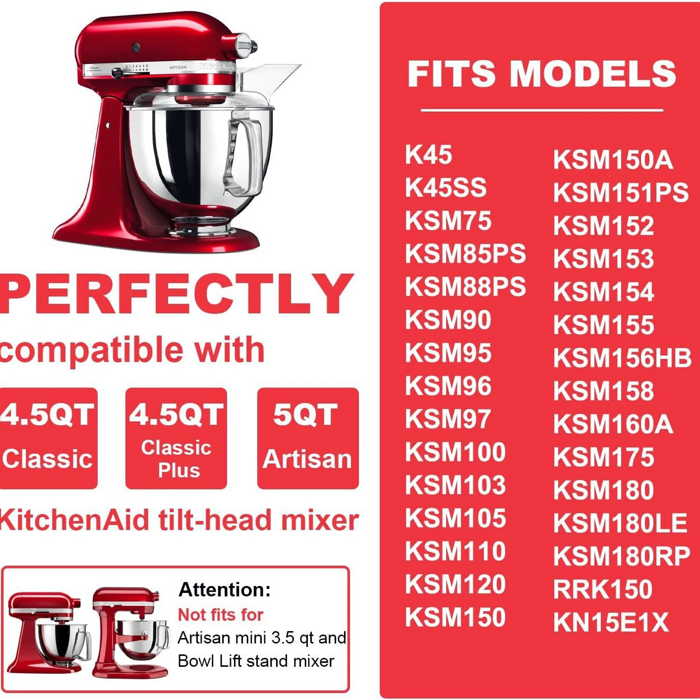 Stainless Steel Bowl for KitchenAid Classic Artisan Series 4.5 5 QT Tilt Head Mixer 5 Quart 304 Stainless Steel Bowl
