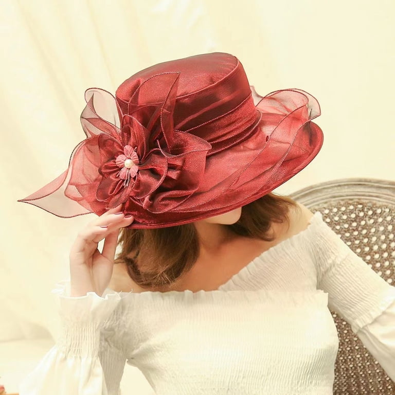 HEVIRGO 2PCS Women Top Hat Elegant Organza Flower Hat Wide  display picture 1