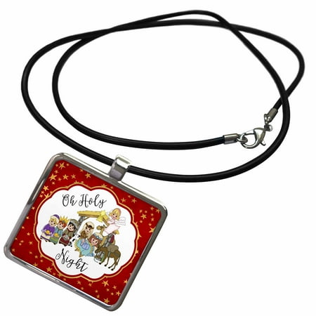 Holy Star - 3dRose Oh Holy Night With A Cute Nativity On A Gold and Red Star Background - Necklace with Pendant (ncl_252942_1)