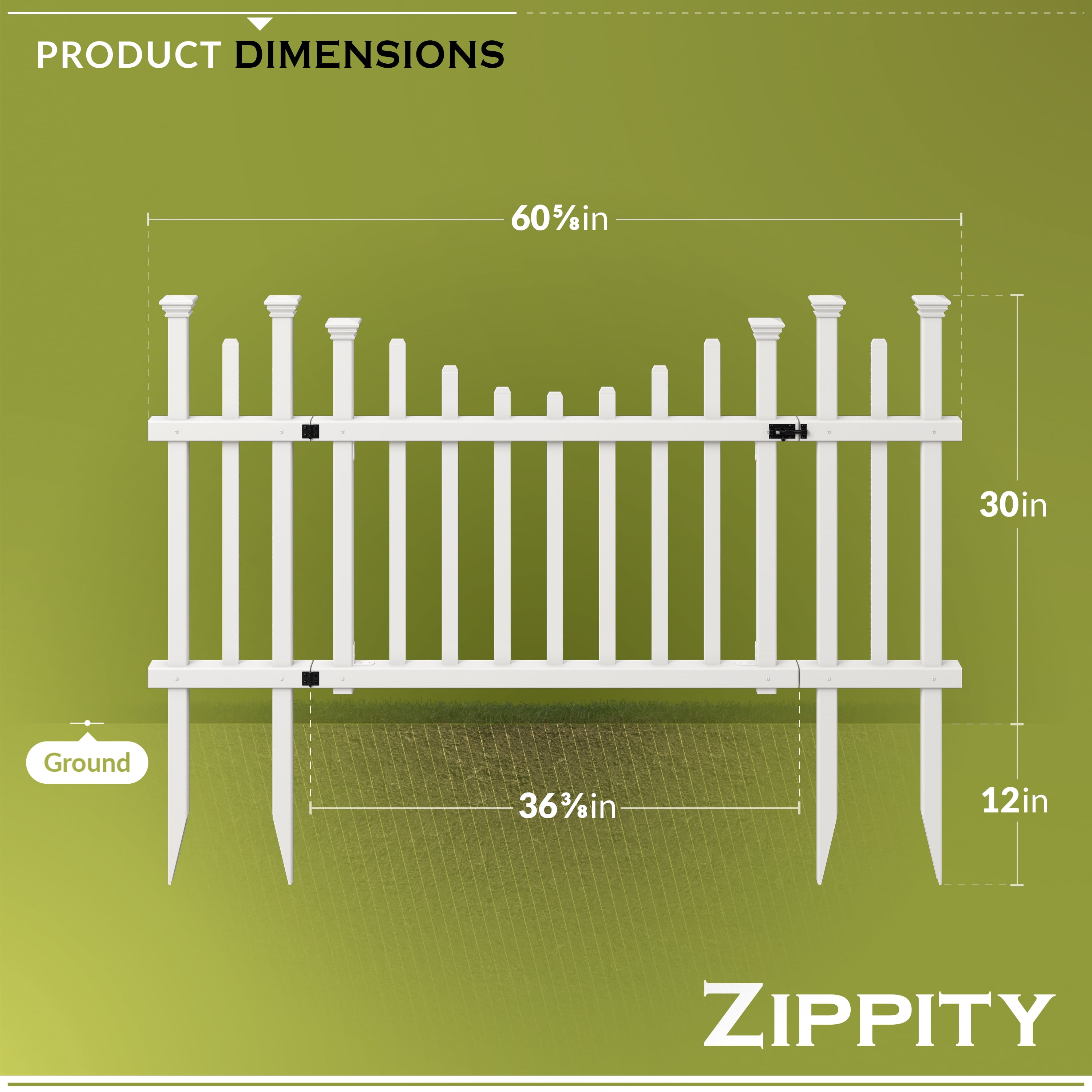 Zippity Outdoor Products Washington Vinyl No-Dig Gate Kit w/ Fence Wings (30in H x 60 1/2in W)
