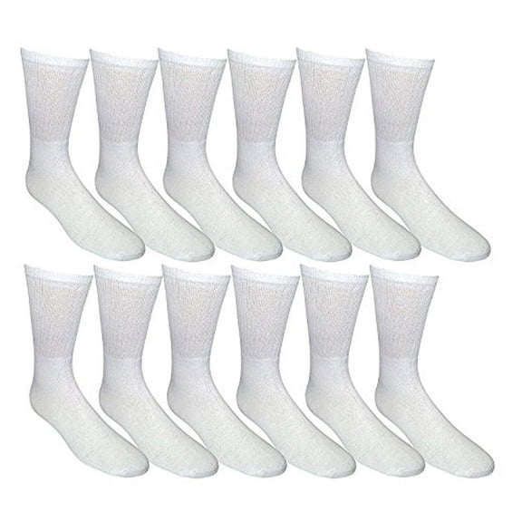 12 Pairs of Women's Cotton Casual Crew Socks, Solid Colors, Ladies Athletic (White, Size 9-11)