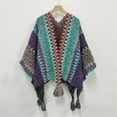 thumbnail image 2 of Yanyanz Summer Shawl, Women Nationl Print Colourful Splice with Tassels Knitted Shawl Scarf Fringed Pashminas Sweater Pullover Cape for Women Sweater Tassel Shawl Wrap Cloak, shawls Navy A, 2 of 4