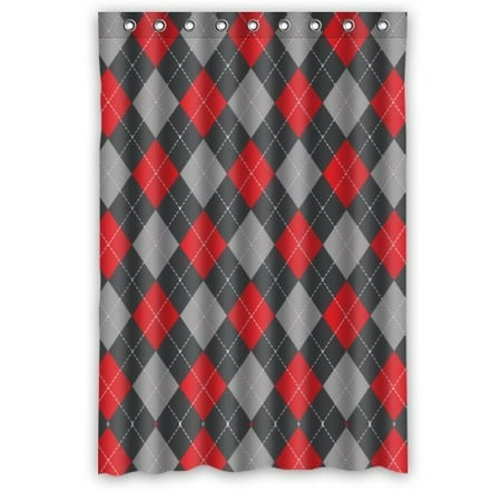 Elegant Bathroom Sets GreenDecor Abstract Argyle Grey And Red Classic Elegant Argyle Waterproof Shower Curtain Set with Hooks Bathroom Accessories Size 48x72 inches ()
