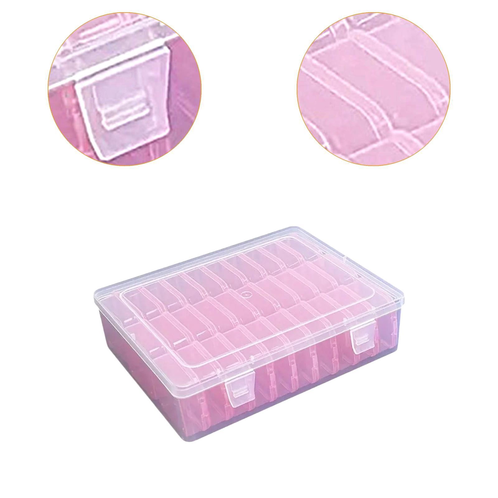 QccHieUs Clear Jewelry Organizer Box Beads Container Portable 30 Grids with Lid Cover for Pink