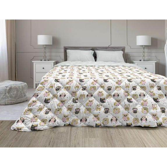 Cartoon Down Alternative Comforter, Little Girl on Pony Along Clouds Mountains Sky Raindrops Doodle Theme, Microfiber Quilt for All Season, 5 Sizes, Pale Blue Rose White, by Ambesonne