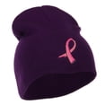 thumbnail image 5 of Hot Pink Ribbon Breast Cancer Embroidered Short Beanie - Purple OSFM, 5 of 5