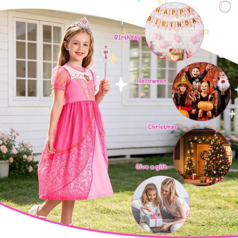 Jurebecia Girls Princess Sleeping Beauty Costume Dress photo 4