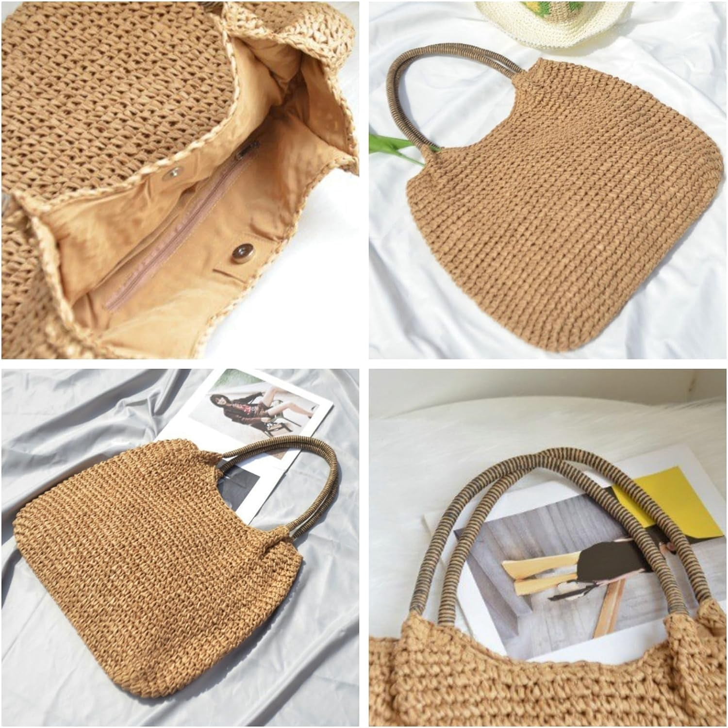 Zhengup Straw Beach Bag for Women Tote Purse Shoulder Bag Everything Holiday Work Everyday Summer Outdoor Vacation