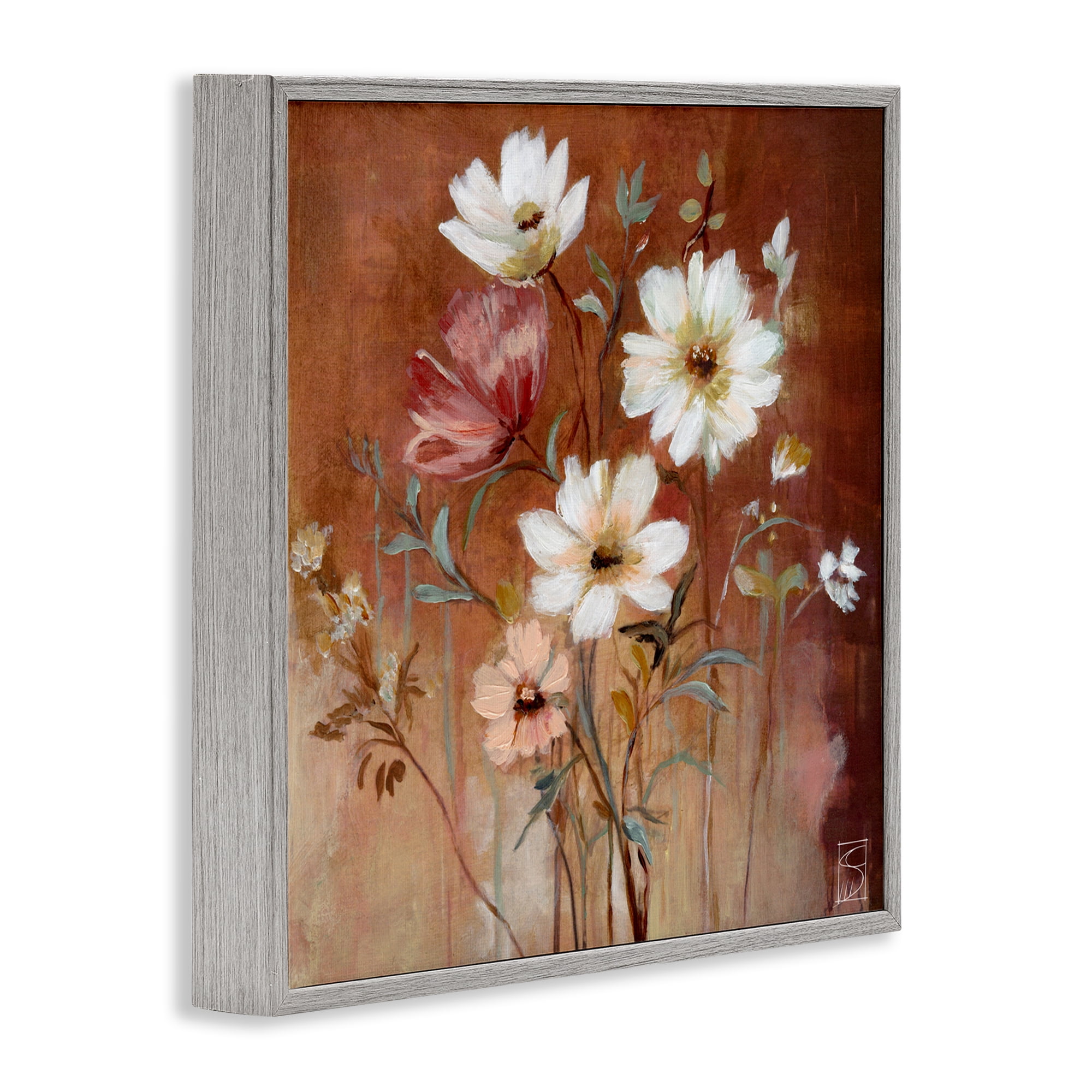 Mocha Flowers Collection Gray Framed Giclee Art, design by Sara Culpepper
