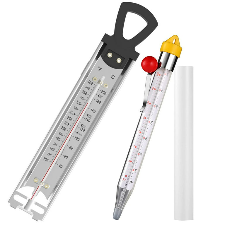  2 Pack Candy Thermometer with Pot Clip, Stainless Steel Cooking  Thermomete ＆ Glass Thermometer, Jam/Sugar/Syrup/Jelly/Oil/Deep Fry  Thermometer with Hanging Hook, Quick Reference Temperature Guide : Home &  Kitchen