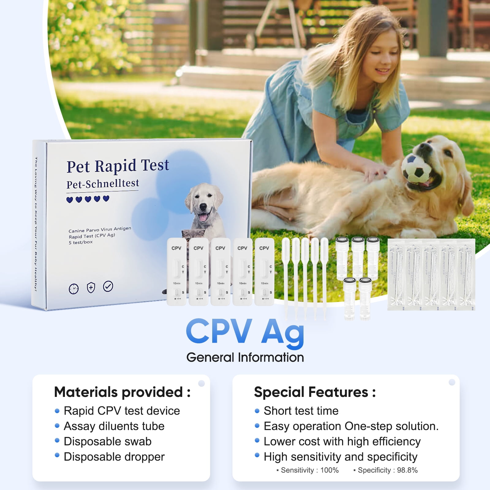 Rapid 5-Piece Health C PV Test Kit for Dogs - Accurate & Quick Home Detection in Feces/Vomit in 5-10 Minutes! Easy to Use Non-Invasive Early Diagnosis Tool Suitable for All Breeds & Ages