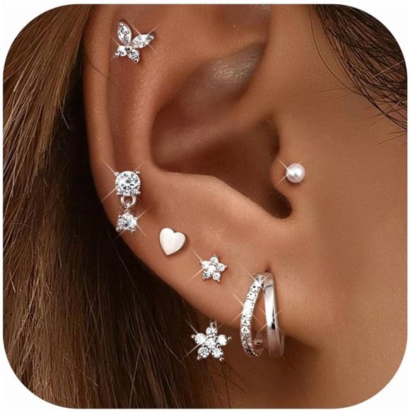 Surgical Steel Earrings for Sensitive Ears 14K Gold Flat Back Earrings for Women Men Hypoallergenic Dainty Studs and Hoops Flatback Stud Hoop Cartilage Earring Set for Multiple Piercing