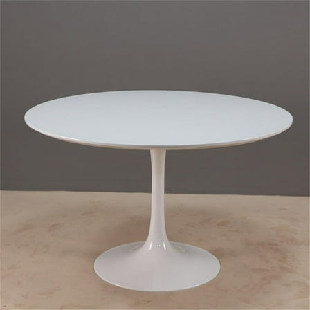 Pemberly Row Modern Round White lacquer Lippa Dining Table 60 inch