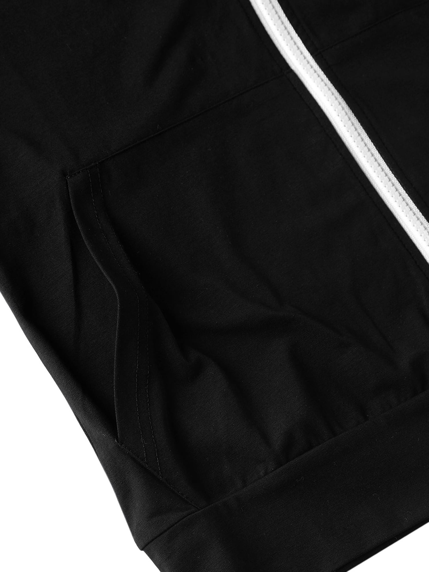 Unique Bargains Men's Short Sleeve Solid Color Zip Up Sport Hoodies M Black