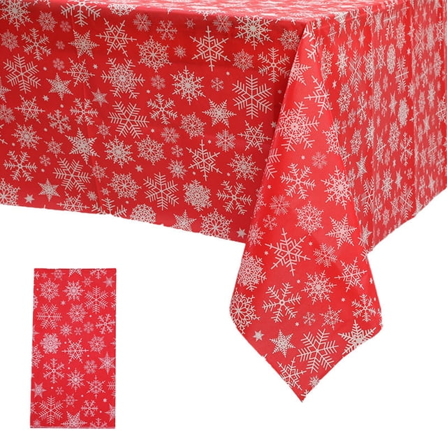 Disposable Christmas Tablecloth, Waterproof Plastic Table Cover, Holiday Party Table Decoration with Snowflake Print, PE Disposable Tablecloth for Indoor and Outdoor Use