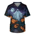 thumbnail image 2 of MLQIDK Halloween Scrub Tops Men Nurse Uniforms Short Sleeve Halloween Nursing Tops Fun V-Neck Scrub Shirts Pumpkin Ghost Bat Printed Medical Scrubs Light Gray 3XL, 2 of 4