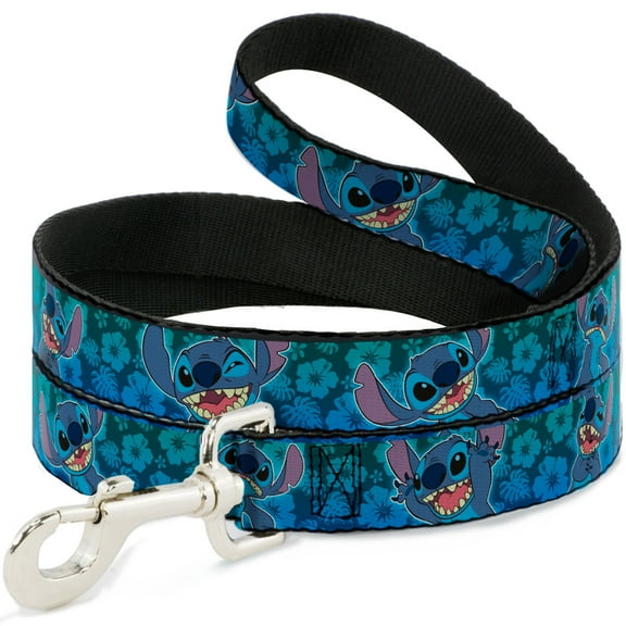Disney Pet Leash, Dog Leash, Stitch Expressions Hibiscus Collage Green Blue Fade, 4 Feet Long 1.0 Inch Wide