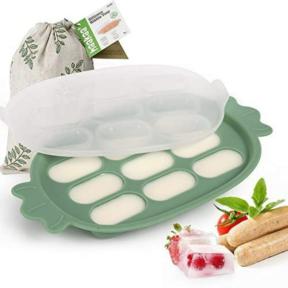 haakaa Baby Food Nibble Tray,Silicone Food Molds,Silicone Baby Food Freezer Tray,Food Storage Container for Homemade Baby Food,with lid,9 Compartment,3oz,Green