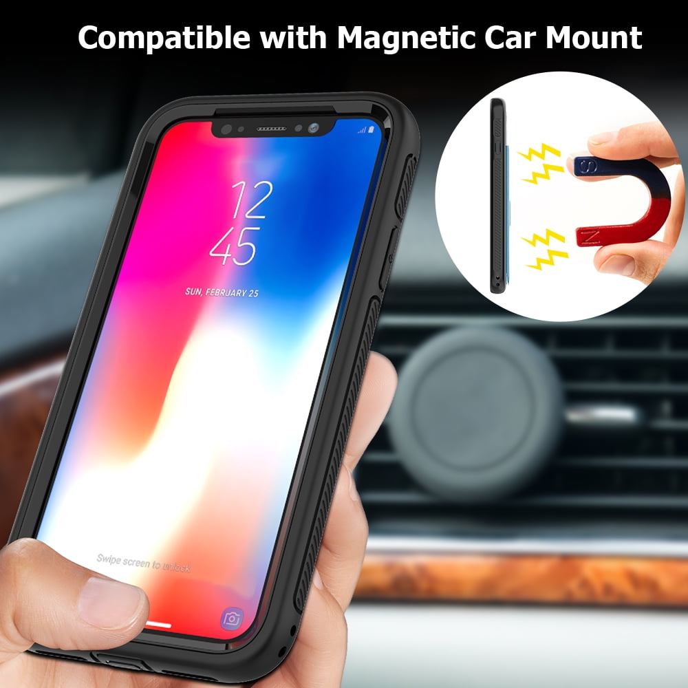 BUNDLE: Kona Vegan Leather Folio Wallet Case (Black) & Selfie Stick Mini Tripod (White) for Apple iPhone XS / X - Kickstand, Card Slots, Car Mount Compatible, Magnetic Closure