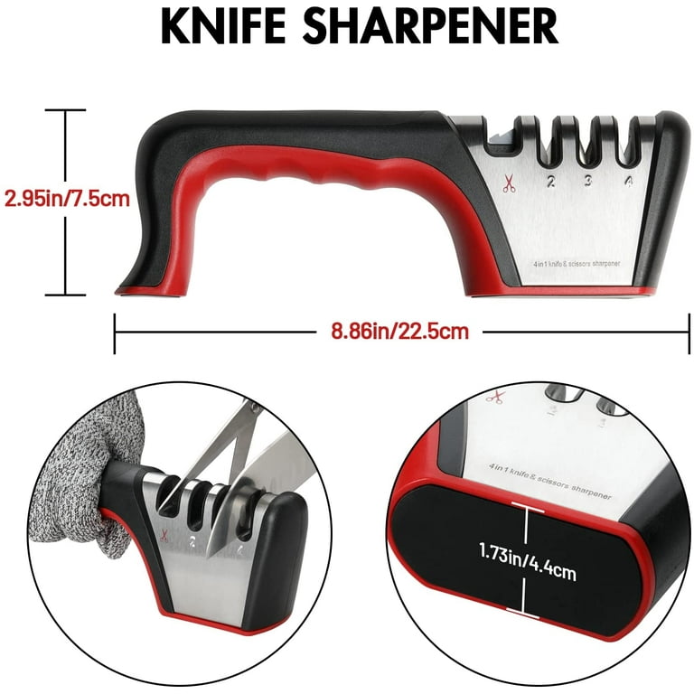 4-in-1 Kitchen Knife Accessories: 3-Stage Knife Sharpener Helps Repair,  Restore, Polish Blades and Cut-Resistant Glove (Black)