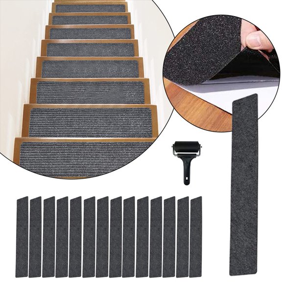 CHENGSI for Modern Stair Treads Mats Set of 15 Large Felt Self-Adhesive Carpet Stair Rugs 4x24 Inch Noise Insulation Non-Slip PVC Frosted Material for Wooden Stone Painted Stairs