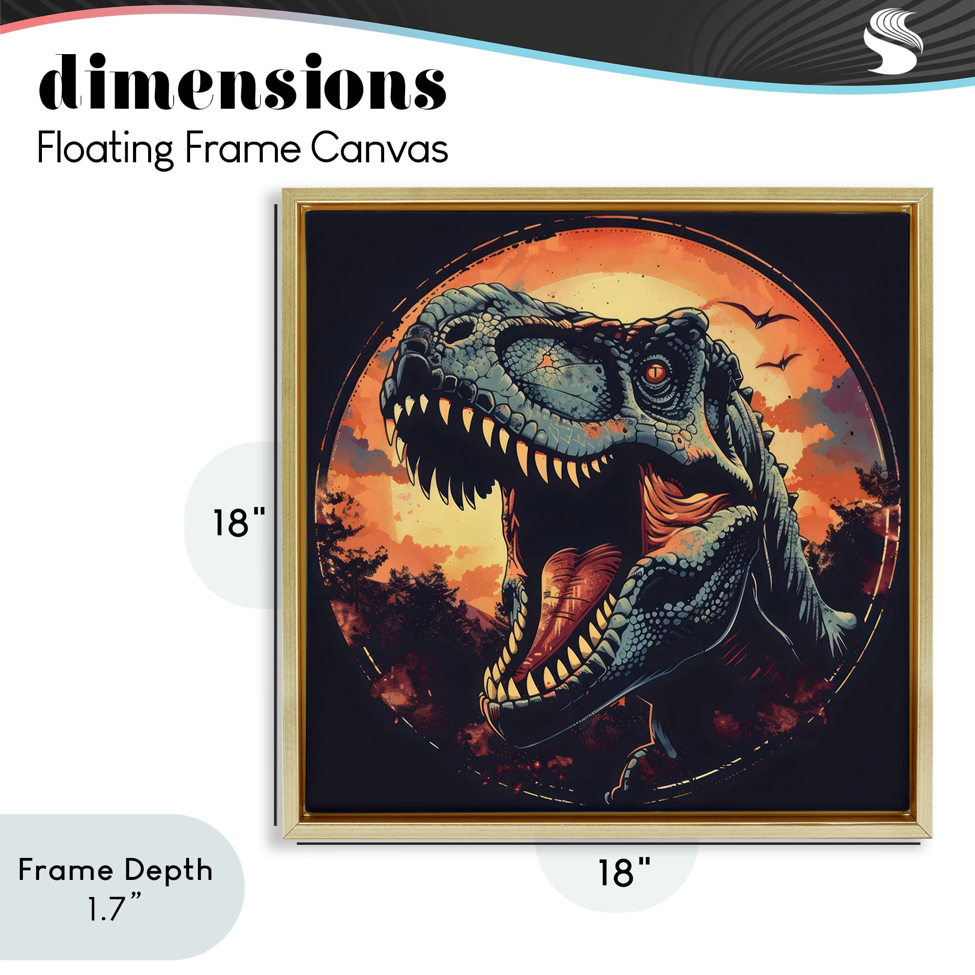 Stupell Industries Ancient Dino Roaring at Sunset Gold Framed Floater Canvas Wall Art, design by Creative Studio