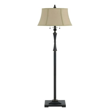 Benjara Metal Body Floor Lamp with Fabric Tapered Bell Shade, Black and Beige