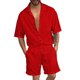 thumbnail image 3 of Conjunto de dos piezas de camisa y pantalones cortos de manga corta para hombre, estilo playero, informal, de color sólido, para verano, envío gratis, 3 of 5