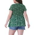 thumbnail image 3 of Agnes Orinda Plus Size Chiffon Blouses for Women Summer Flare Short Sleeve Smocked Ditsy Floral Peplum Top 2X Green, 3 of 6
