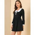 thumbnail image 2 of Unique Bargains Femmes Contraste Peter Pan Col Cravate devant Décor Bouffée Manches Longues Midi Robe, 2 of 6