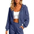 thumbnail image 4 of Puliio Womens Cropped Full Zip Hoodies Casual Long Sleeve Hooded Sweatshirts with Side Pockets, 4 of 6
