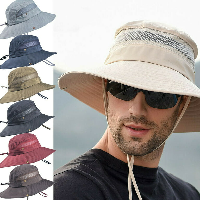 AmShibel Mens Sun Hat Bucket Fishing Hiking Cap Wide Brim UV