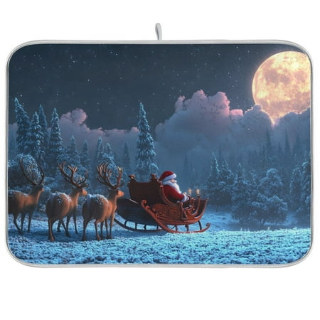 

joogoo Santa Claus in Winter Night Dish Drying Mat Kitchen Counter Absorbent Drying Pad 16x18 in Drainer Rack