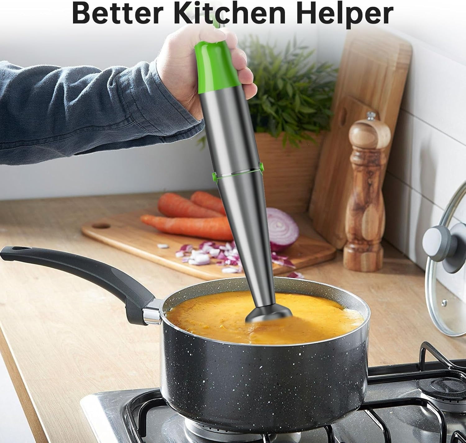1100W 5-in-1 Handheld Immersion Blender, Variable Speed Corded Stick Blender with Chopper Whisk and Frother