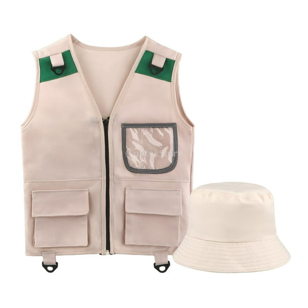 Conjunto de exploración al aire libre para niños, chaleco y sombrero de carga, kits de explorador educativo de juego de roles para niños