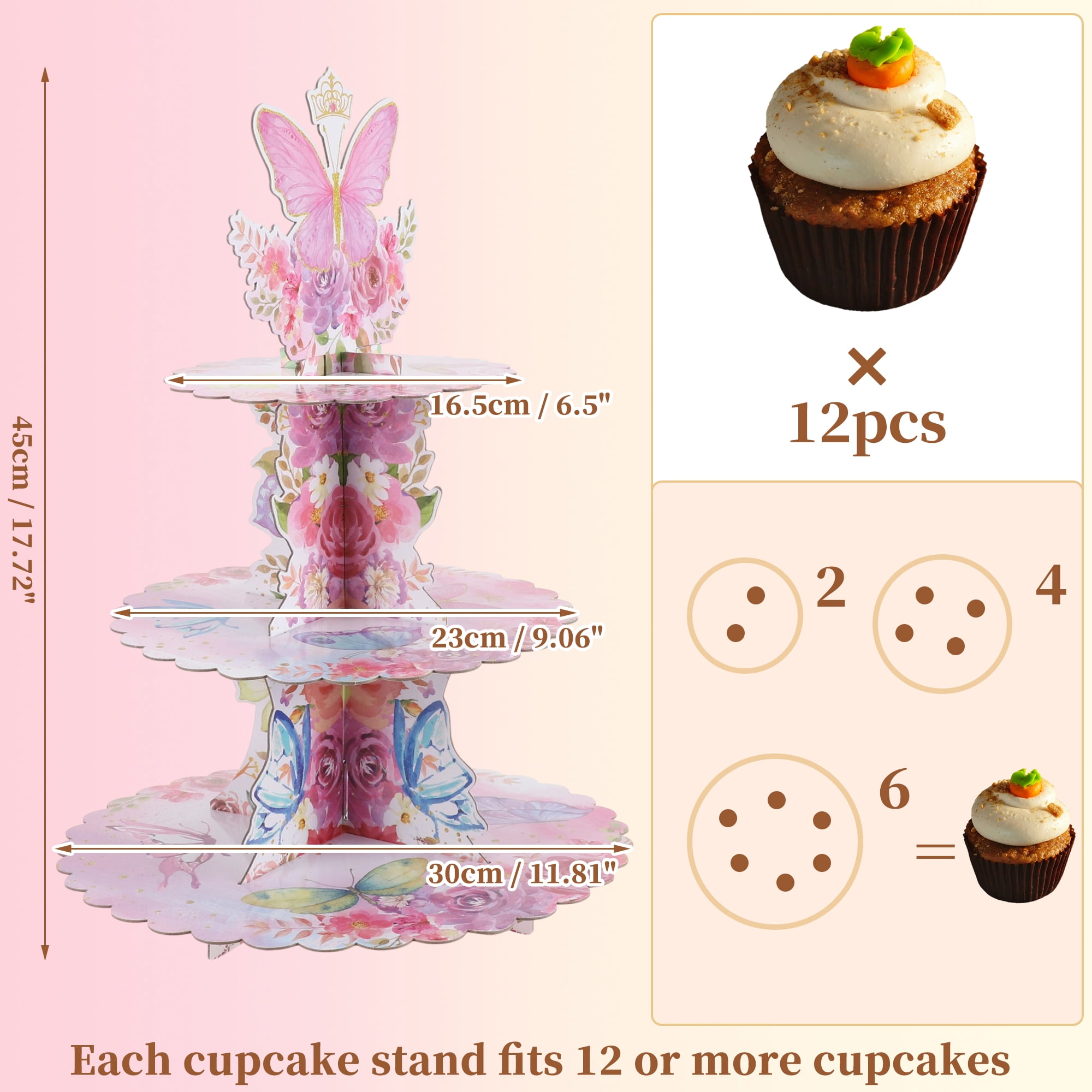 Unique Bargains 3-Tier Butterfly Pattern Cupcake Stand Tower for Birthday Wedding Party